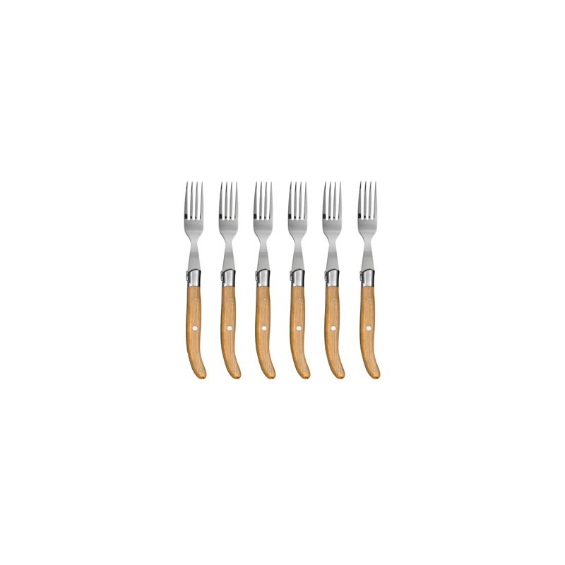 Wood box of 6 Laguiole forks stainless steel bolster