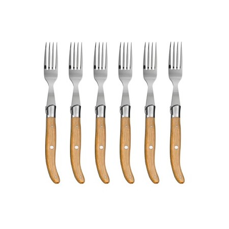 Coffret hêtre 6 fourchettes super Laguiole mitre inox