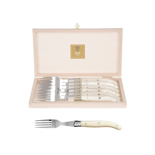 Wood box of 6 Laguiole forks stainless steel bolster
