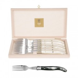 Wood box of 6 Laguiole forks stainless steel bolster