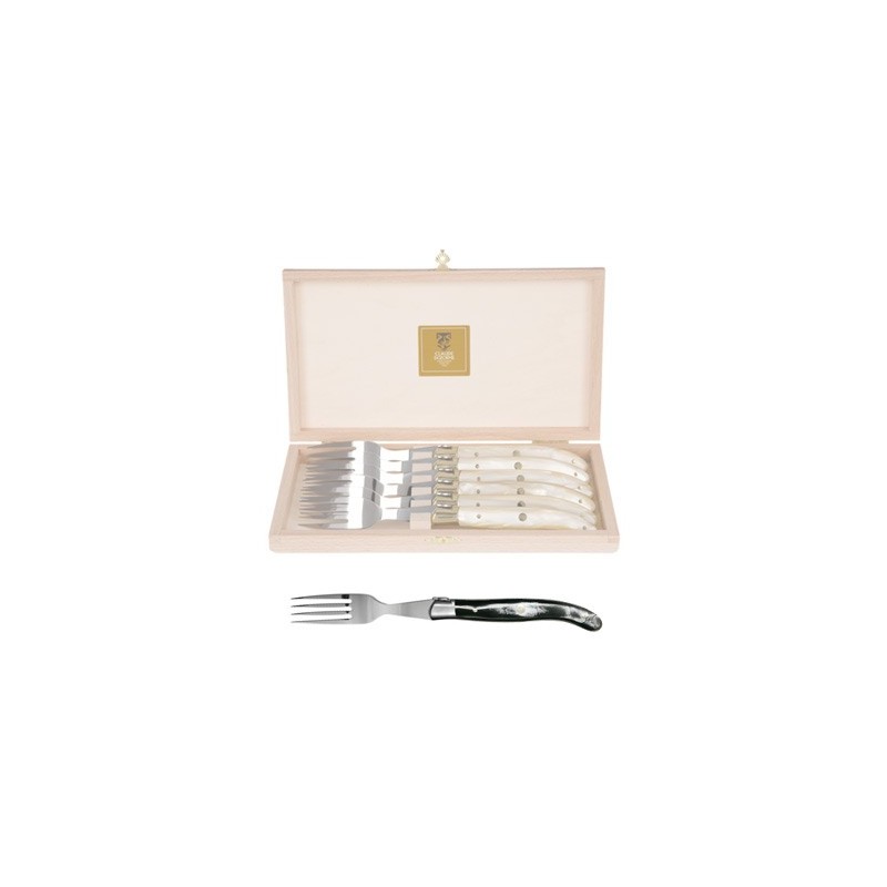 Coffret hêtre 6 fourchettes super Laguiole mitre inox