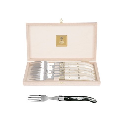 Wood box of 6 Laguiole forks stainless steel bolster