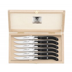 Wood box of 6 Laguiole knives stainless steel bolster Claude Dozorme