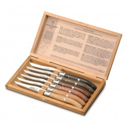 Coffret hêtre 6 couteaux super Laguiole mitre inox Claude Dozorme