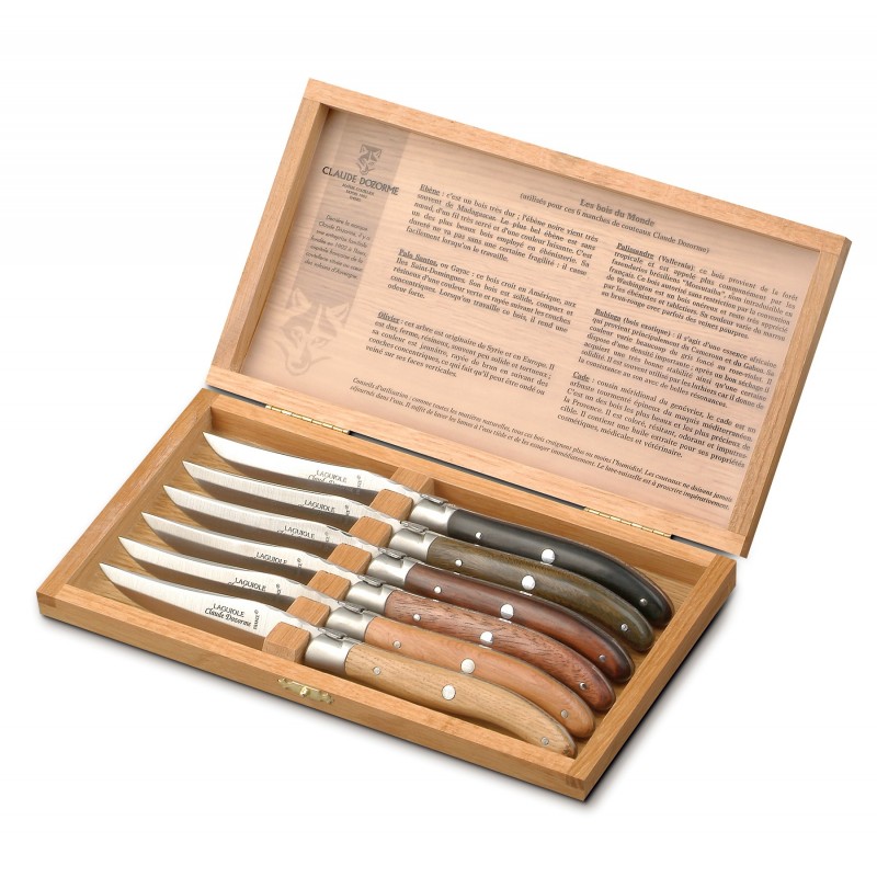 Wood box of 6 Laguiole knives stainless steel bolster Claude Dozorme Wood box of 6 Laguiole knives stainless steel bolster Claude Dozorme