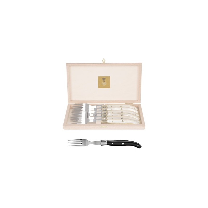 Wood box of 6 Laguiole forks stainless steel bolster Wood box of 6 Laguiole forks stainless steel bolster