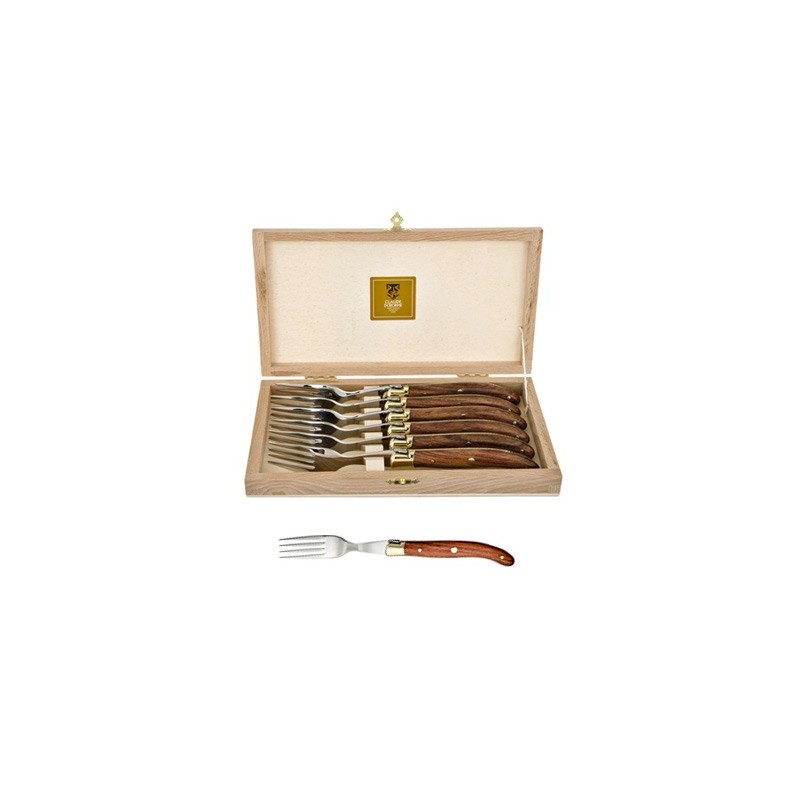 Wood box of 6 Laguiole forks brass bolster Wood box of 6 Laguiole forks brass bolster