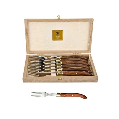 Coffret hêtre 6 fourchettes super Laguiole mitre laiton