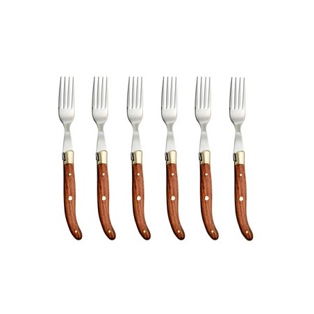 Wood box of 6 Laguiole forks brass bolster Wood box of 6 Laguiole forks brass bolster