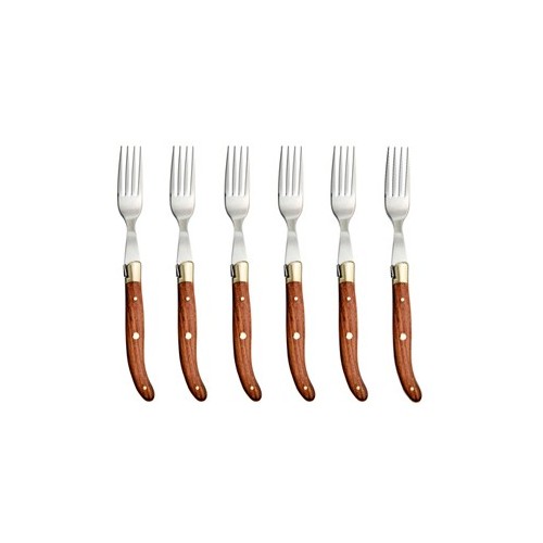 Wood box of 6 Laguiole forks brass bolster