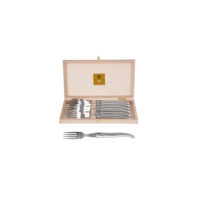 Wood box of 6 Laguiole forks no bolster Wood box of 6 Laguiole forks no bolster