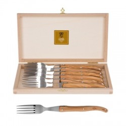 Coffret hêtre 6 fourchettes super Laguiole plein manche
