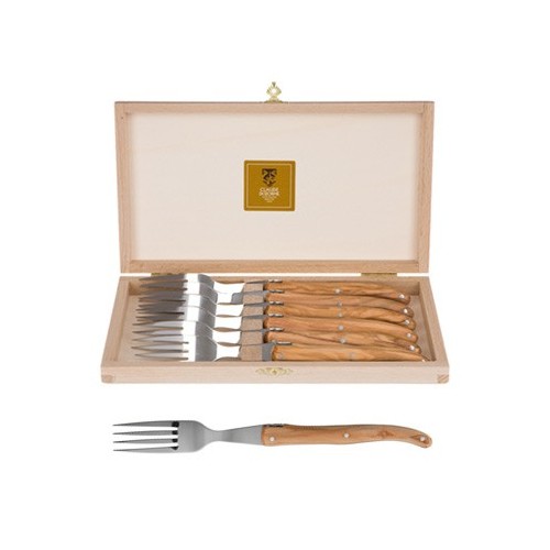 Coffret hêtre 6 fourchettes super Laguiole plein manche
