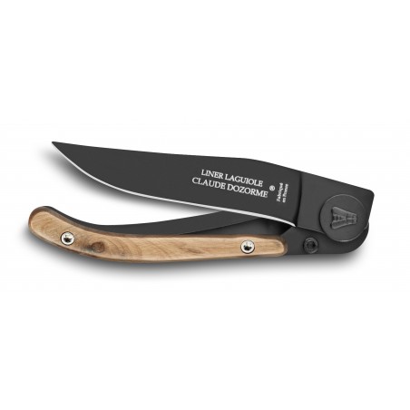 Liner Lock Laguiole pocket knife black blade classic wood handle