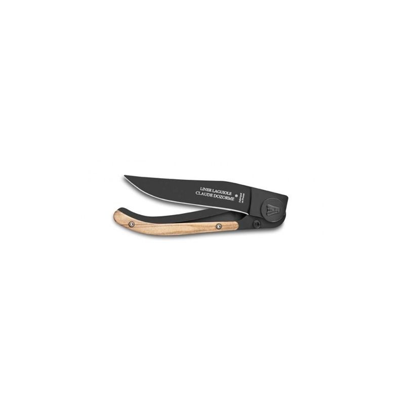 Liner Lock Laguiole pocket knife black blade classic wood handle