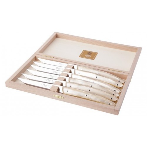 Wood box of 6 Thiers knives resin handle