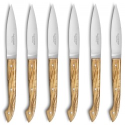 Coffret hêtre 6 couteaux de table Capucin manche nacrine