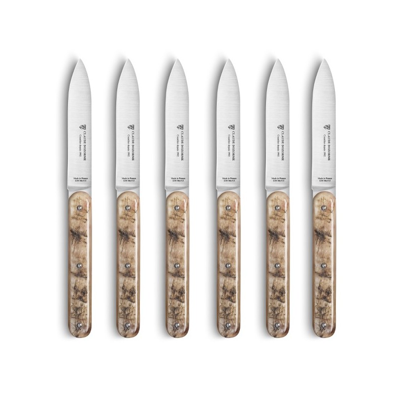 Oak wood box steak knives Navette à l'ancienne ram horn handle Oak wood box steak knives Navette à l'ancienne ram horn handle