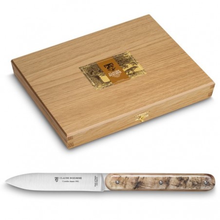 Oak wood box steak knives Navette à l'ancienne ram horn handle Oak wood box steak knives Navette à l'ancienne ram horn handle