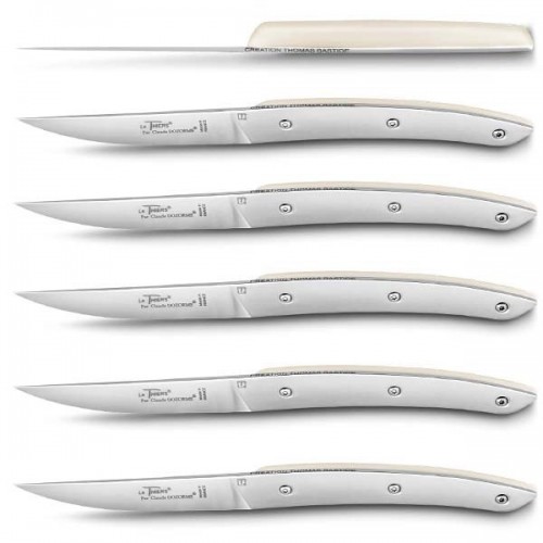 Wood box of 6 Thiers knives plexi handle Claude Dozorme