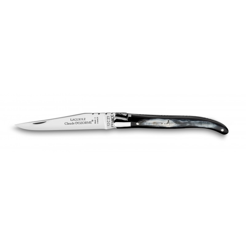 Laguiole pocket knife 3,5" black horn handle and brass bolster Laguiole pocket knife 3,5" black horn handle and brass bolster