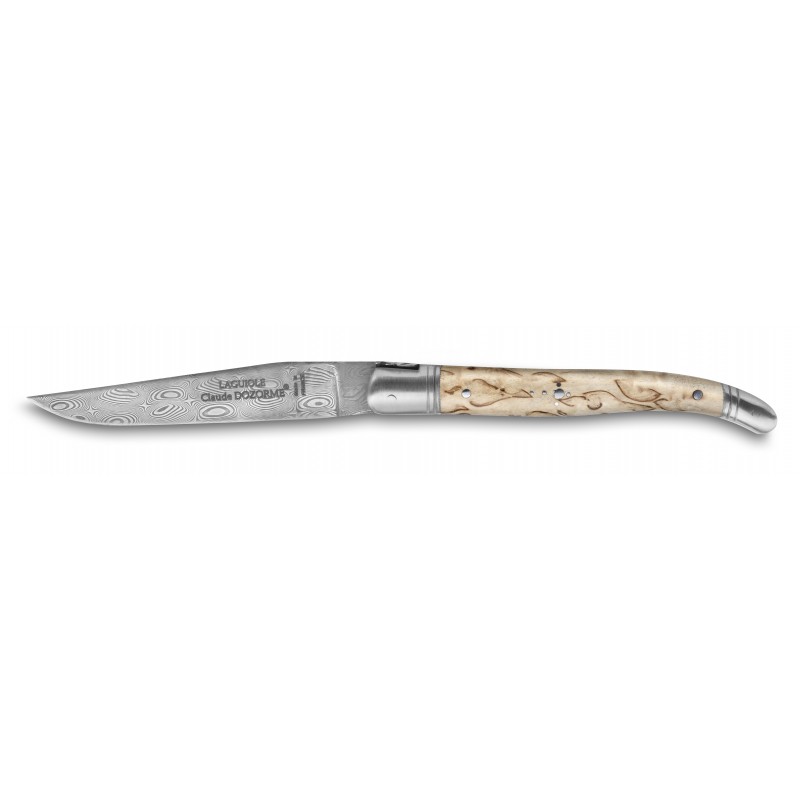 Couteau de poche Laguiole Damas double platine manche bois Couteau de poche Laguiole Damas double platine manche bois