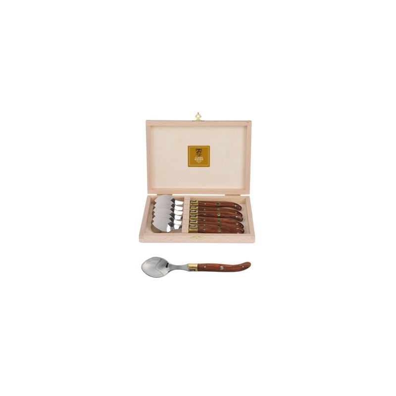 Wood box of 6 Laguiole coffee spoons brass bolster Wood box of 6 Laguiole coffee spoons brass bolster