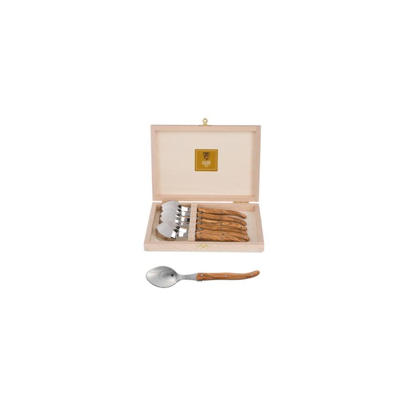 Wood box of 6 Laguiole coffee spoons no bolster
