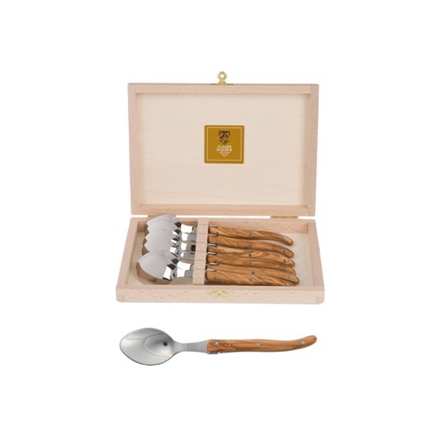 Coffret hêtre 6 cuillères à café Laguiole plein manche