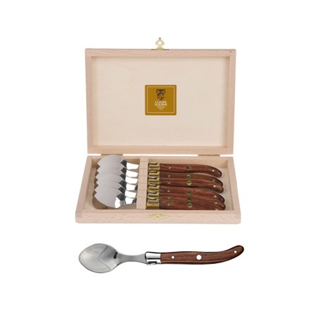 Wood box of 6 Laguiole soup spoons stainless steel bolster wood handle