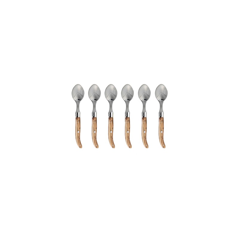 Coffret hêtre 6 cuillères à entremet Laguiole mitre inox manche bois