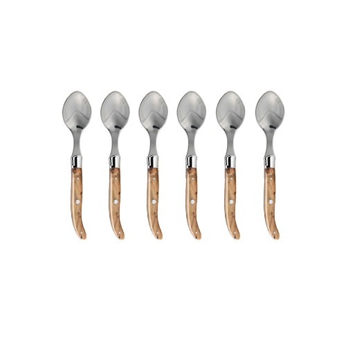 Coffret hêtre 6 cuillères à entremet Laguiole mitre inox manche bois