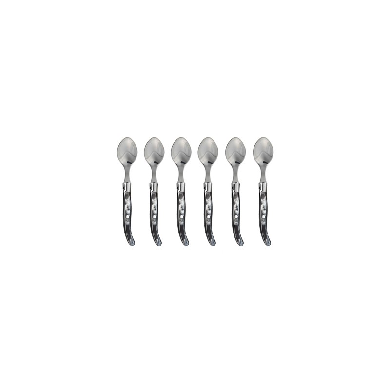 Coffret hêtre 6 cuillères à entremet Laguiole mitre inox manche corne noire