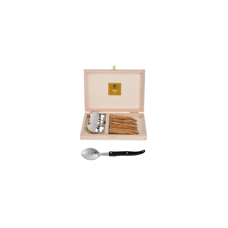 Wood box of 6 Laguiole soup spoons no bolster