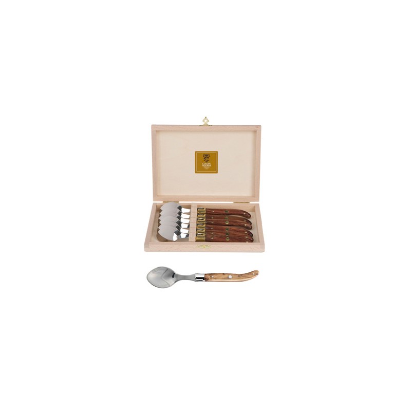 Wood box of 6 Laguiole coffee spoons stainless steel bolster wood handle Wood box of 6 Laguiole coffee spoons stainless steel bolster wood handle