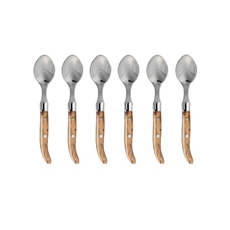 Wood box of 6 Laguiole coffee spoons stainless steel bolster wood handle Wood box of 6 Laguiole coffee spoons stainless steel bolster wood handle