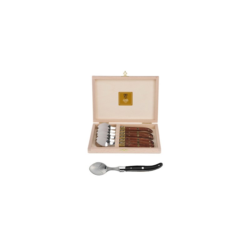 Wood box of 6 Laguiole coffee spoons stainless steel bolster resin handle Wood box of 6 Laguiole coffee spoons stainless steel bolster resin handle