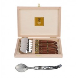 Coffret hêtre 6 cuillères à café Laguiole mitre inox manche corne noire