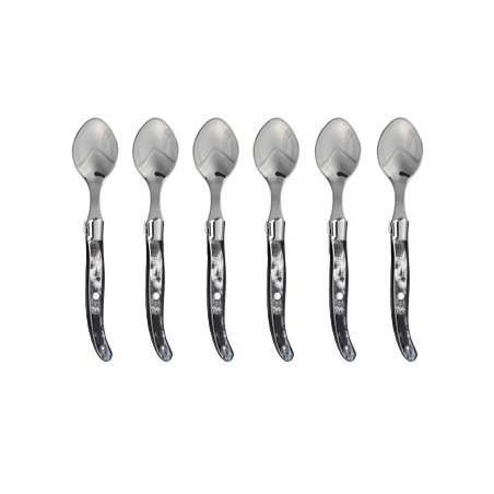 Wood box of 6 Laguiole coffee spoons stainless steel bolster black horn handle