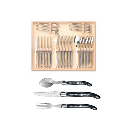 Coffret ménagère 24 pièces super Laguiole mitre inox manche nacrine ivoirine