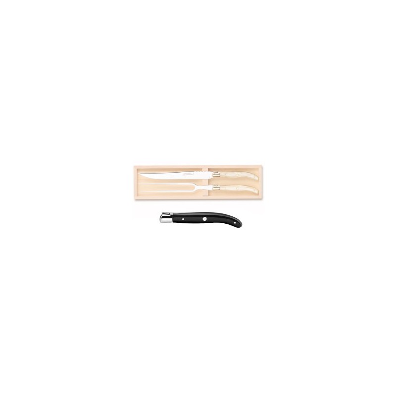 Coffret hêtre service à découper 2 pièces super Laguiole mitre inox manche nacrine ivoirine