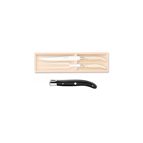 Wood box of Laguiole 2P carving set stainless steel bolster ivory handle