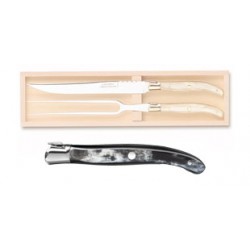 Wood box of Laguiole 2P carving set stainless steel bolster ivory handle