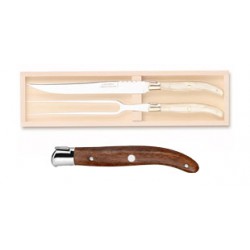 Wood box of Laguiole 2P carving set stainless steel bolster ivory handle