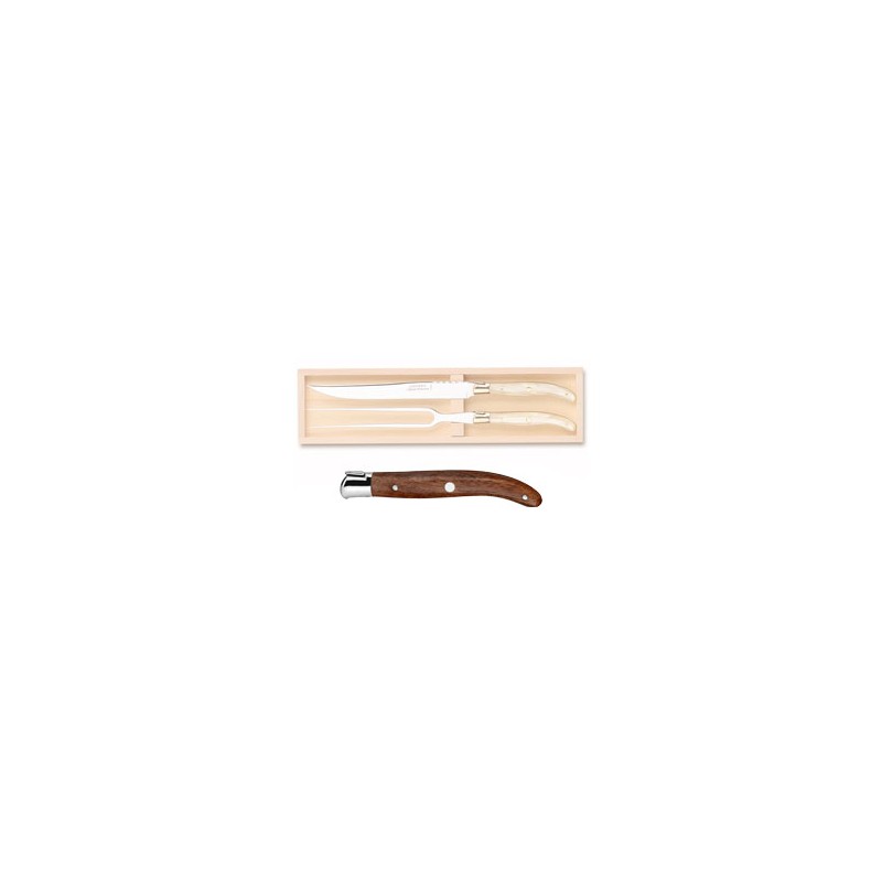 Wood box of Laguiole 2P carving set stainless steel bolster ivory handle Wood box of Laguiole 2P carving set stainless steel bolster ivory handle