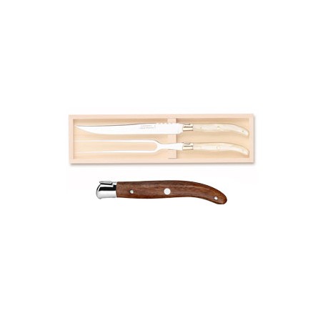 Wood box of Laguiole 2P carving set stainless steel bolster ivory handle