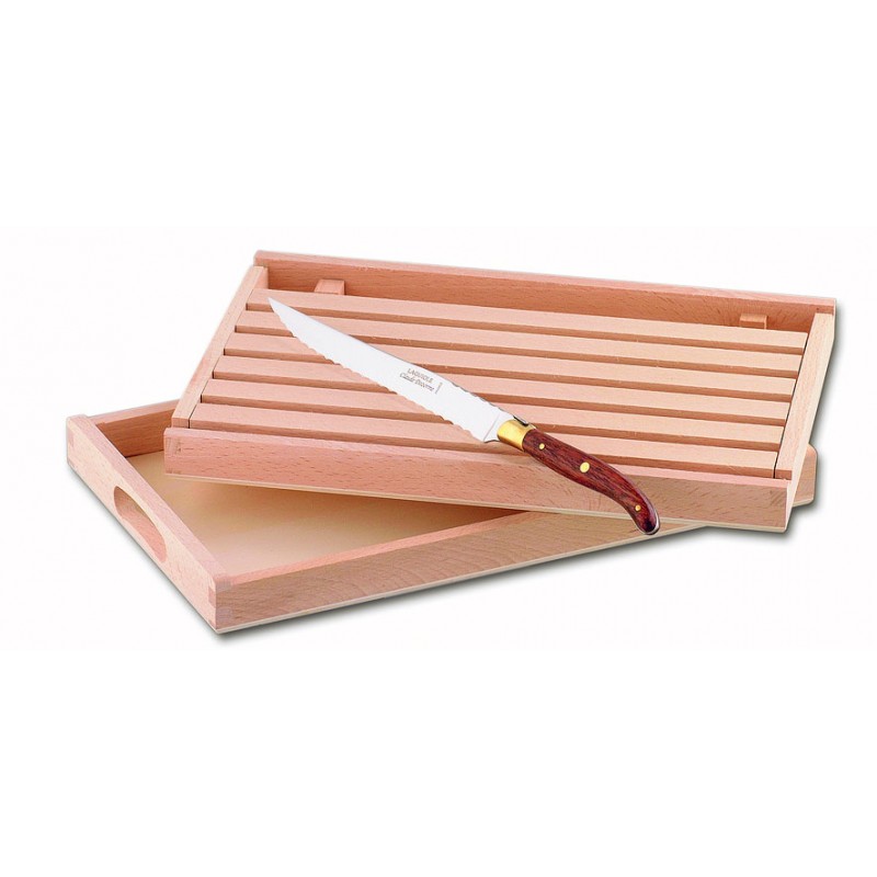Crumb tray + bread board + Laguiole bread knife stainless steel bolster ivory handle