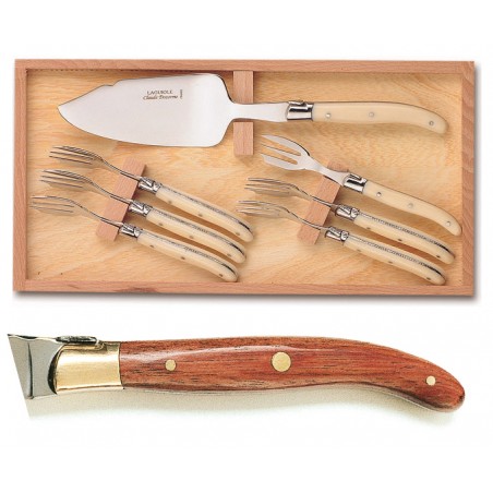 Wood box of 7P Laguiole cake set brass bolster
