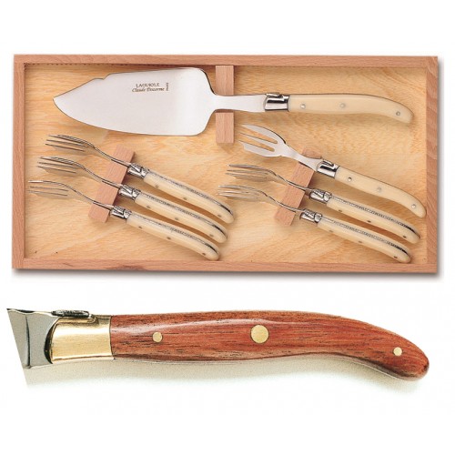Coffret hêtre 7 pièces dessert Laguiole mitre laiton