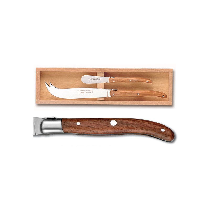 Wood box of Laguiole cheese knife + spreader stainless steel bolster ivory handle Wood box of Laguiole cheese knife + spreader stainless steel bolster ivory handle